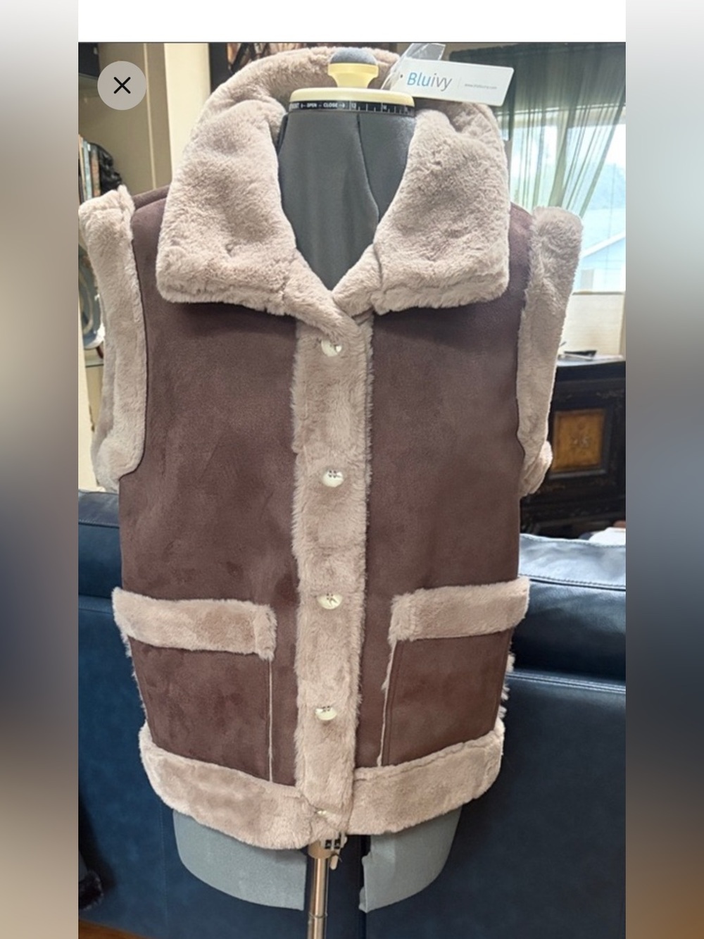 Bluivy Two-Tone Brown Faux Shearling Vest